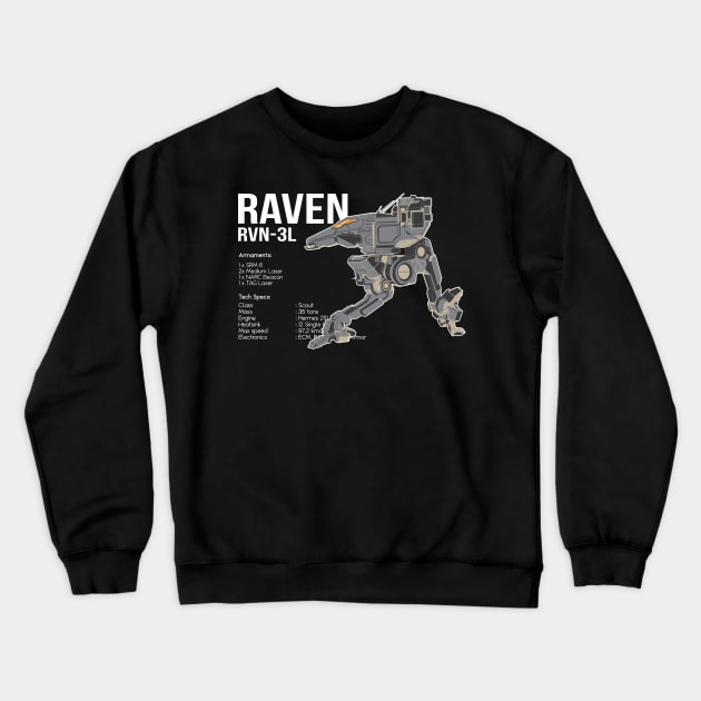 Mechwarrior Raven RVN-3L Black Crewneck Sweatshirt by Emu Emu Ji